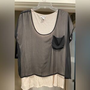 Bar III Black and Cream Sheer Blouse